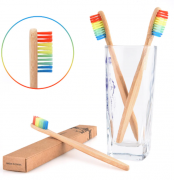 Бамбуковая зубная щётка c плоской ручкой (цвет радуга) / арт.1632